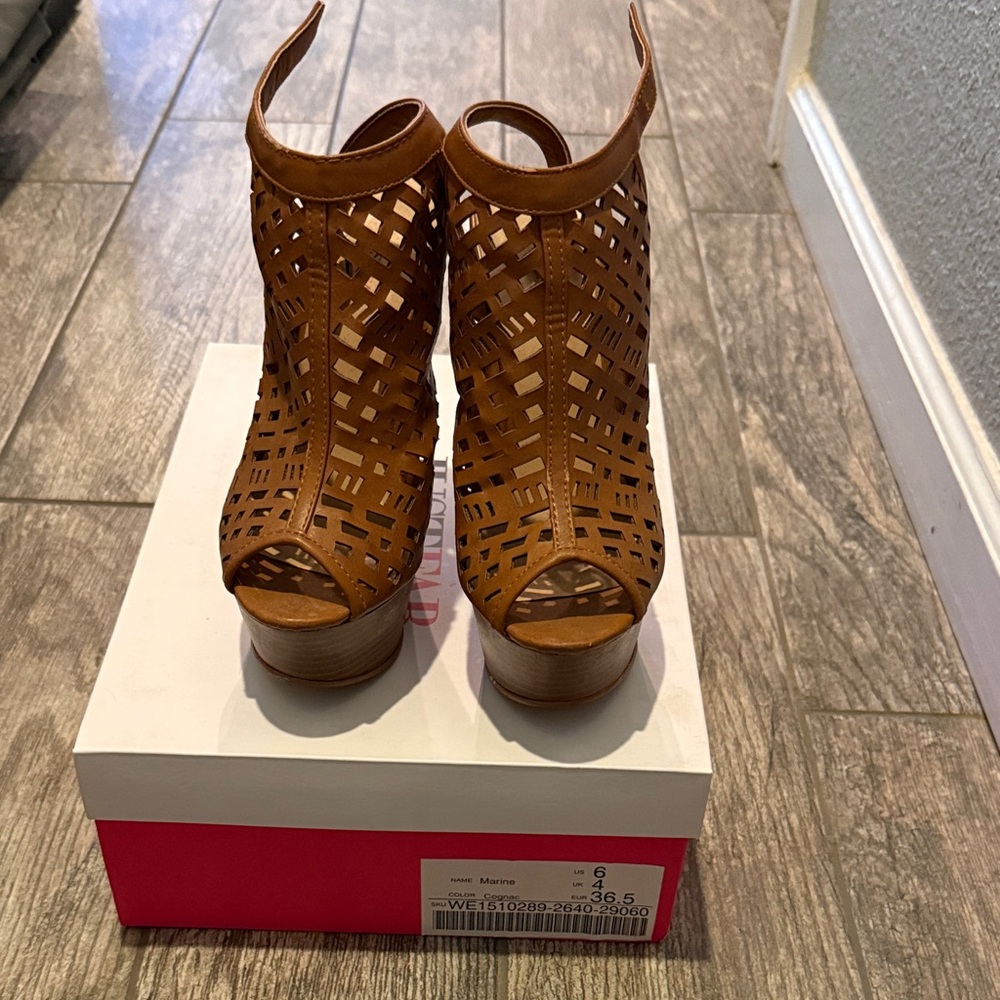 JustFab Tan Cutout Heeled Boots